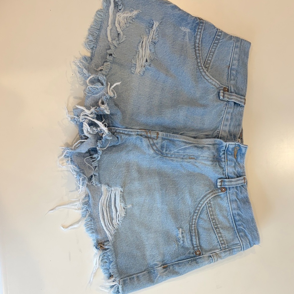 We The Free Light Blue Frayed Jean Shorts